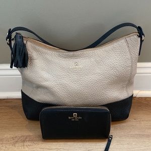 Kate Spade gray and black leather purse and matching wallet